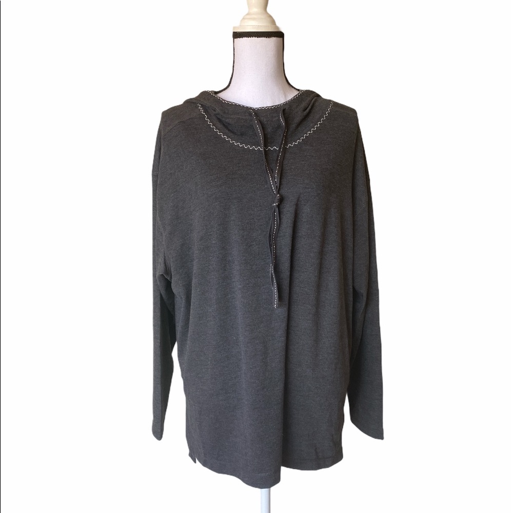 Max Studio Gray Funnel Neck Pullover Hoodie